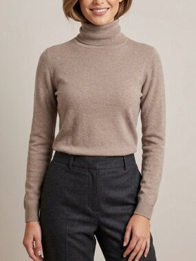 FALCONERI Italy 100% Pure Cashmere Turtleneck Sweater - Taupe/Beige - Size S